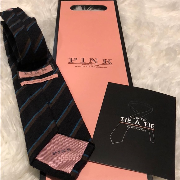 ✨NEW✨ Authentic Thomas Pink Black Tie w/ Stripes - Picture 2 of 5